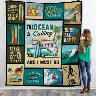 The Ocean Is Calling Surfing Fleece Blanket Throw Blanket Christmas Throw Blanket - Thegiftio