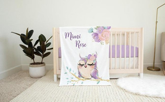 Owl Nursery Baby Blanket, Girl Owl Baby Blanket, Floral Owl Blanket, Owl Nursery Theme - Thegiftio UK