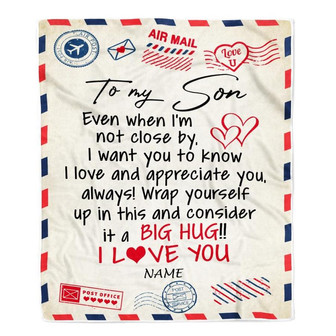 Personalized Air Mail To My Son I Love You Fleece Blanket Gift For Son, Birthday Gift Home Decor Bedding Couch Sofa Soft - Thegiftio UK