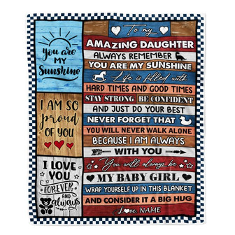 Personalized To My Amazing Daughter Blanket From Mom Dad Mother Wood It A Big Hug Daughter Birthday Graduation Christmas Customized Bed Fleece Throw Blanket - Thegiftio