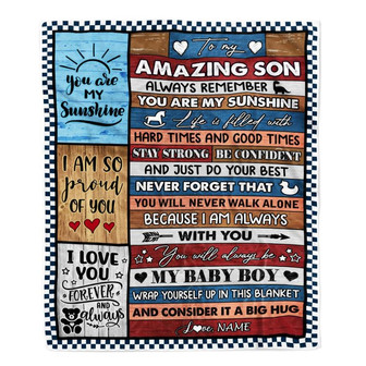 Personalized To My Amazing Son Blanket From Mom Dad Mother Wood It A Big Hug Son Birthday Graduation Christmas Customized Bed Fleece Throw Blanket - Thegiftio