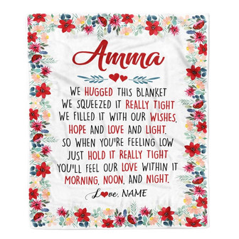 Personalized Amma Blanket From Grandkids Grandson Granddaughter We Hugged This Blanket Amma Birthday Mothers Day Christmas Customized Fleece Throw Blanket - Thegiftio UK