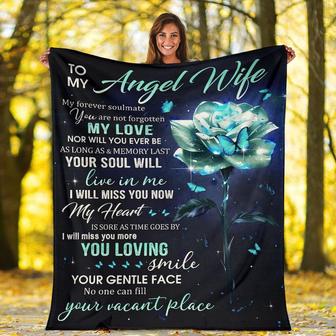 Personalized To My Angel Wife Blue Rose Blanket For Husband To My Angel Wife My Forever Soulmate Rose Memorial Blanket - Thegiftio UK