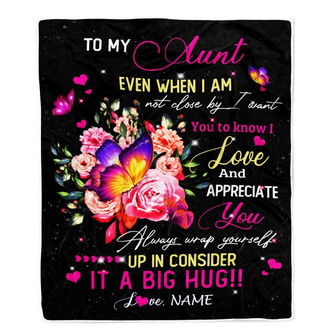 Personalized To My Aunt From Niece Nephew Blanket It A Big Hug I Love You Aunt Birthday Mothers Day Thanksgiving Christmas Customized Fleece Blanket - Thegiftio UK