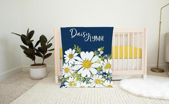 Personalized Baby Blanket, Daisy Name Baby Blanket, Girl Baby Blanket, Daisy Baby Blanket, Nursery Blanket, Daisies Swaddle Blanket - Thegiftio