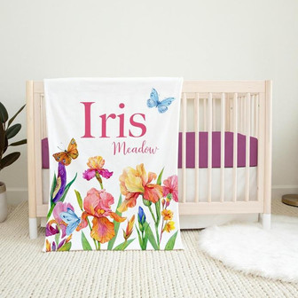 Personalized Baby Blanket, Iris Baby Blanket, Girl Baby Blanket, Rainbow Iris Floral Baby Blanket - Thegiftio