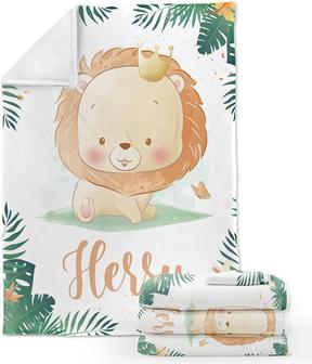 Personalized Baby Blankets with Name, Customized Baby Blankets for Boys- Cute Lion Blanket - Thegiftio UK