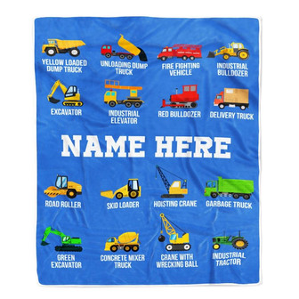 Personalized Baby Name Blanket Dump Truck Bulldozer Construction Tractor Firetruck Boy Kids Son Grandson Nephew Birthday Christmas Customized Fleece Blanket - Thegiftio UK