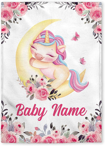 Personalized Baby Unicorn Blankets, Custom Baby Unicorn Blanket - Baby Blanket with Name for Girls - Thegiftio