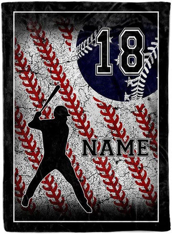 Personalized Baseball American Flag Throw Blanket, Custom Name Number Baseball Player Blanket, Gift for Birthday, Christmas - Thegiftio