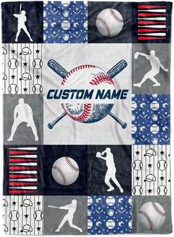 Personalized Baseball Fleece Throw Blanket, Custom Name Blanket for Baseball Fan Player, Gift For Birthday, Christmas, Father's Day - Thegiftio UK