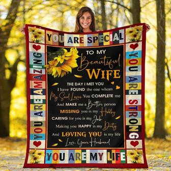 Personalized To My Beautiful Wife Sunflower Blanket From Husband To My Beautiful Wife You Are Special Blanket - Thegiftio UK