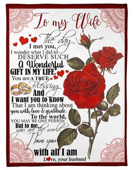 Personalized Blanket For Wife Print Beautiful Rose Romantic Quotes For Wife Customized BLanket Gifts For Anniversary - Thegiftio UK