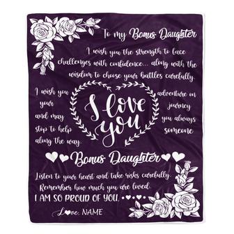 Personalized To My Bonus Daughter Blanket From Mom I Wish You The Strength Daughter StepDaughter Birthday Graduation Christmas Customized Bed Fleece Blanket - Thegiftio UK
