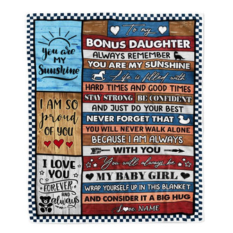 Personalized To My Bonus Daughter Blanket From Stepmother Wood It A Big Hug Stepdaughter Birthday Graduation Christmas Customized Bed Fleece Throw Blanket - Thegiftio UK
