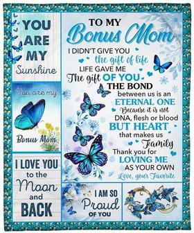 Personalized To My Bonus Mom Fleece Blanket from Daughter Son Gifts for Mom from Stepchild Saying Quote Thanks You for Loving Me As Your Own Customized Blanket Butterfly for Mother's Day - Thegiftio UK