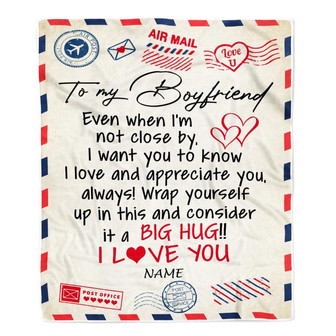 Personalized To My Boyfriend Blanket From Girlfriend I Love You Hugs Air Mail Letter Boyfriend Birthday Valentine's Day Christmas Customized Fleece Blanket - Thegiftio UK