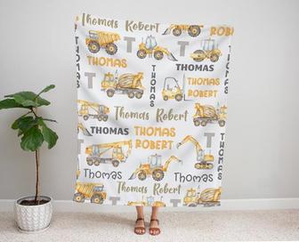 Personalized Construction Blanket, Personalized Baby Boy Blanket, Personalized Baby Name Blanket, Construction Vehicle Baby Blanket - Thegiftio UK