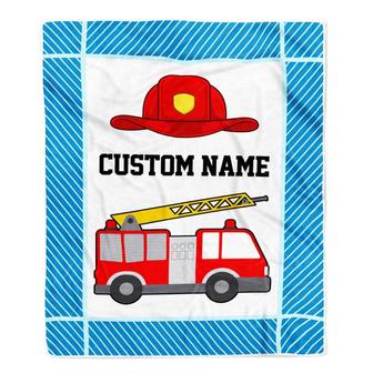 Personalized Custom Firetruck Baby Blanket with Name Custom Baby Nursery for Boys Girls Son Grandson Nehpew Birthday Customized Fleece Blanket - Thegiftio UK