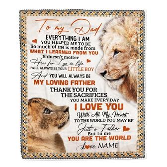 Personalized To My Dad Blanket From Son Lion My Loving Father I Love You Dad Father's Day Birthday Thanksgiving Christmas Customized Fleece Blanket - Thegiftio UK