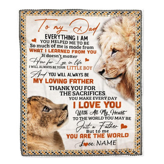 Personalized To My Dad Blanket From Son Lion My Loving Father I Love You Dad Father's Day Birthday Thanksgiving Christmas Customized Fleece Blanket - Thegiftio UK