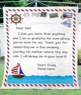 Personalized To My Dad Love Letter Airmail Blanket No Matter Where The Ship Sails from Daughter Son Throw Blanket - Thegiftio UK