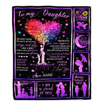 Personalized To My Daughter Blanket For Daughter From Mom Airmail Letter Kiss Hug I Love You Daughter Birthday Christmas Customized Fleece Blanket - Thegiftio UK