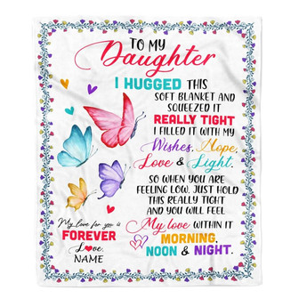 Personalized To My Daughter Blanket From Mom Dad Butterfly I Huggest This Soft Blanket Daughter Birthday Graduation Christmas Bed Quilt Fleece Throw Blanket - Thegiftio UK