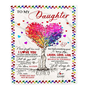 Personalized To My Daughter Blanket From Mom Dad Colorful Tree Never Forget I Love You Daughter Birthday Christmas Customized Bed Fleece Throw Blanket - Thegiftio UK