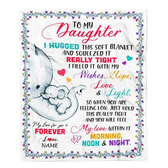 Personalized To My Daughter Blanket From Mom Dad Elephant I Huggest This Soft Blanket Daughter Birthday Graduation Christmas Bed Customized Fleece Blanket - Thegiftio UK