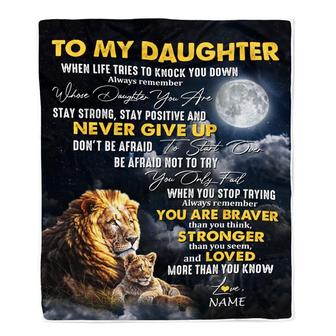 Personalized To My Daughter Blanket From Mom Dad Father Lion Never Give Up Daughter Birthday Graduation Christmas Customized Fleece Throw Blanket - Thegiftio UK