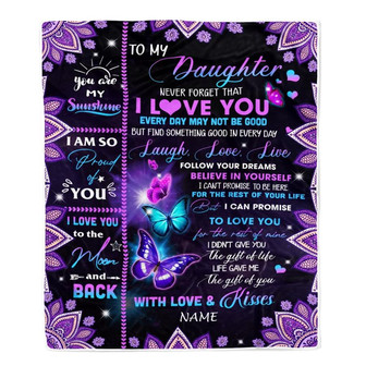 Personalized To My Daughter Blanket From Mom Dad Never Forget That I Love You Bufterfly Daughter Birthday Christmas Customized Bed Fleece Throw Blanket - Thegiftio UK
