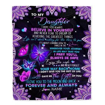 Personalized To Daughter Blanket From Mom Dad I Love You Forever And Always Butterfly Daughter Birthday Christmas Customized Fleece Blanket - Thegiftio UK