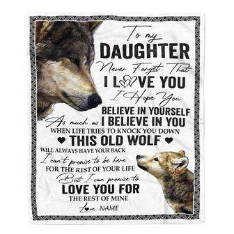 Personalized To My Daughter Blanket From Mom Dad This Old Wolf Love You Daughter Birthday Graduation Christmas Customized Fleece Blanket - Thegiftio UK