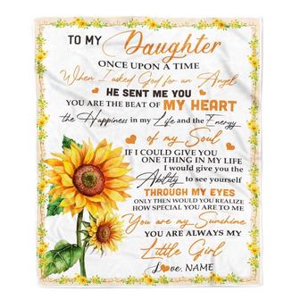 Personalized To My Daughter Blanket From Mom Dad Once Upon A Time When I Asked God For An Angel Sunflower Birthday Christmas Customized Fleece Blanket - Thegiftio UK