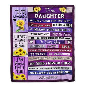 Personalized To My Daughter Blanket From Mom Dad Wood Laugh Love Live Sunflower Daughter Birthday Graduation Christmas Customized Bed Fleece Throw Blanket - Thegiftio