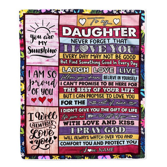 Personalized To My Daughter Blanket From Mom Dad Wood You Are My Sunshine I Love You Daughter Birthday Graduation Christmas Customized Bed Fleece Throw Blanket - Thegiftio