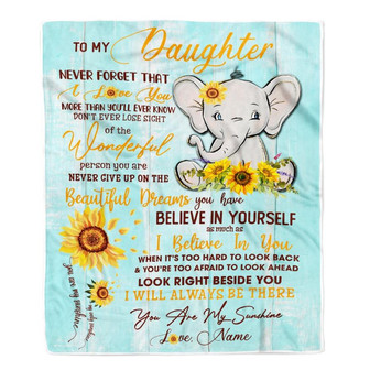 Personalized My Daughter Blanket from Mom Elephant Sunflower Never Forget I Love You Daughter For Birthday Christmas Customized Fleece Blanket - Thegiftio UK