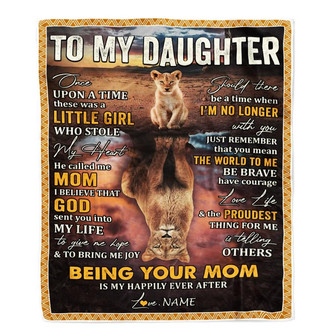 Personalized To My Daughter Blanket From Mom Lion Being Your Mom Is My Happily Ever Daughter Birthday Graduation Christmas Customized Fleece Throw Blanket - Thegiftio UK