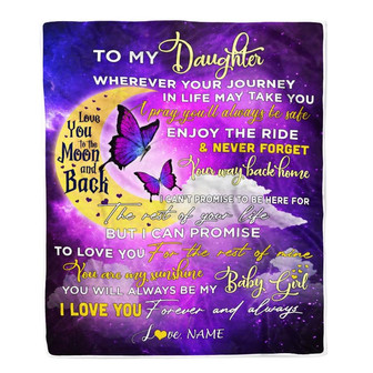 Personalized To My Daughter Blanket From Mom Love You To The Moon And Back Butterfly Daughter Birthday Christmas Customized Fleece Blanket - Thegiftio