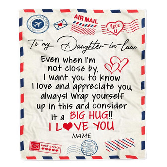 Personalized To My Daughter in law Blanket From Mother in law I Love You Hugs Air Mail Letter Birthday Thanksgiving Christmas Customized Fleece Blanket - Thegiftio UK