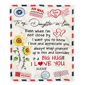 Personalized To My Daughter In Law Blanket From Mother In Law Love Big Hug Air Mail Letter Sunflower Daughter In Law Birthday Christmas Fleece Throw Blanket - Thegiftio UK