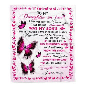 Personalized To My Daughter In Law Blanket From Mother In Law Butterfly Daughter In Law In My Heart Birthday Christmas Customized Fleece Throw Blanket - Thegiftio UK