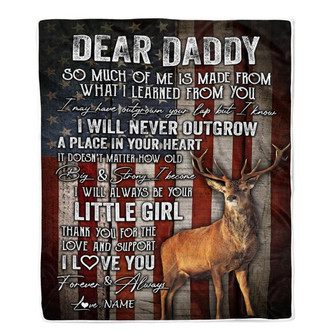 Personalized Dear Daddy Blanket from Daughter Little Girl USA Flag Thank You I Love You Dad Deer Father's Day Birthday Christmas Customized Fleece Blanket - Thegiftio