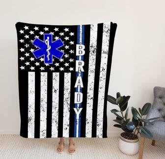 Personalized EMS EMT Paramedic Thin White Line Blanket, Custom The Star Of Life US Flag, Rod Of Asclepius Symbol, Gift For Medical Worker. - Thegiftio UK