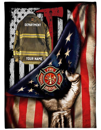 Personalized Firefighter Armor Blanket Proud Firefighter American Flag Blanket - Thegiftio UK