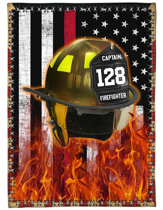 Personalized Firefighter Blanket Firefighter Helmet Name And Number Blanket - Thegiftio