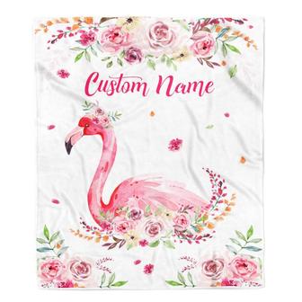 Personalized Flamingo Blanket Custom With Name Floral Flower Newborn Baby Girl Flamingo Daughter Granddaughter Niece Birthday Christmas Fleece Throw Blanket - Thegiftio UK