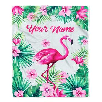 Personalized Flamingo Blanket Custom Name Flamingo Girl Trees Flowers Baby Teen Women Daughter Granddaughter Niece Birthday Christmas Fleece Throw Blanket - Thegiftio UK