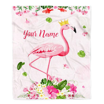 Personalized Flamingo Blanket Custom With Name Girl Floral Flower Queen Baby Kid Daughter Granddaughter Niece Birthday Christmas Fleece Throw Blanket - Thegiftio